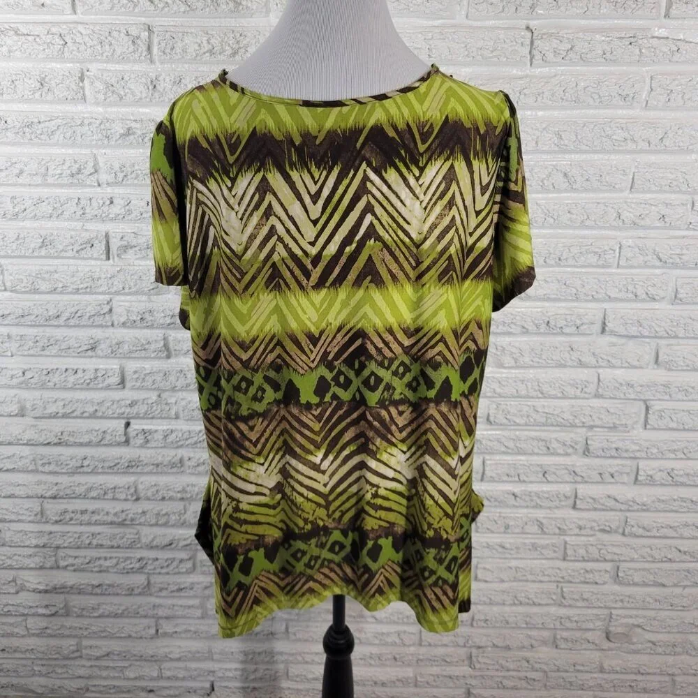 Avenue Women's 18/20 Plus Green Geometric Beaded Sequin Flutter Sleeve GEO186E